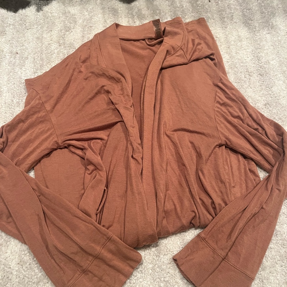 SKIMS Cozy Rib Long Robe in Chestnut Brown - Picture 2 of 4